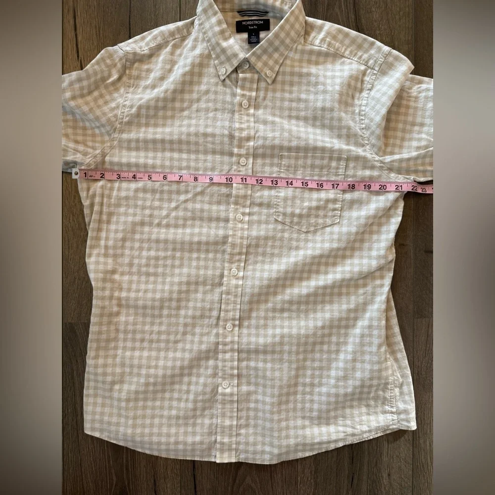 Nordstrom Men’s Button Down Linen Blend Dress Shirt Tan White Size Large Trim - Picture 7 of 7